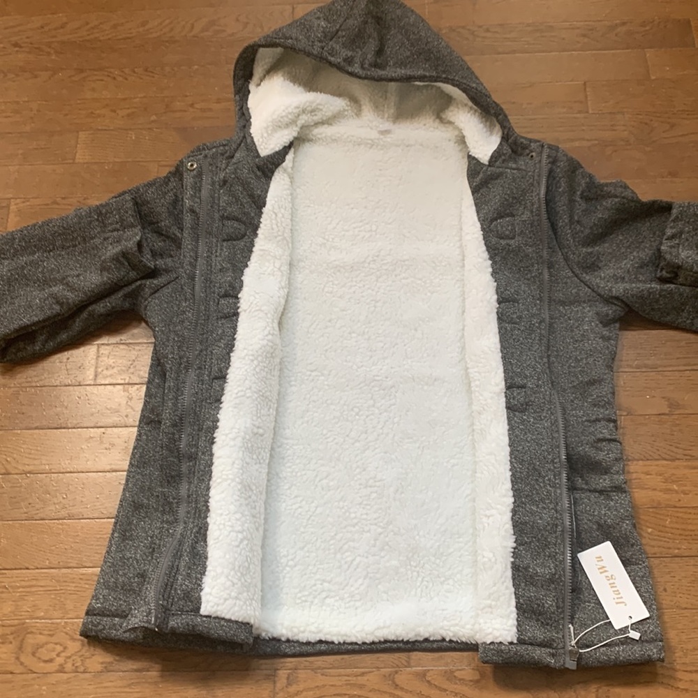 JiangWu Womens Fashion Horn Button Fleece Jacket  with Hood - Size XL- Dark Grey - Picture 9 of 13